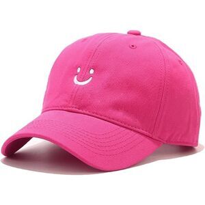Unisex Hot Pink 100% Cotton Smile Face Embroidered Adjustable Size Baseball Cap